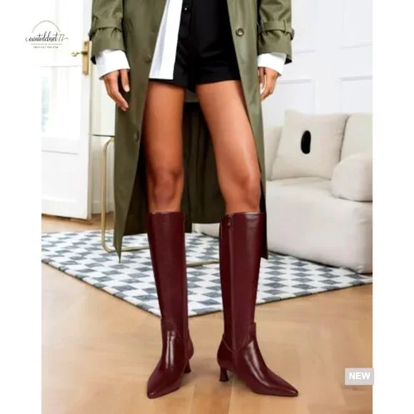 Knee High Boots Wide Calf Square Toe Chunky Block Heel Pull On - Picture 6 of 7